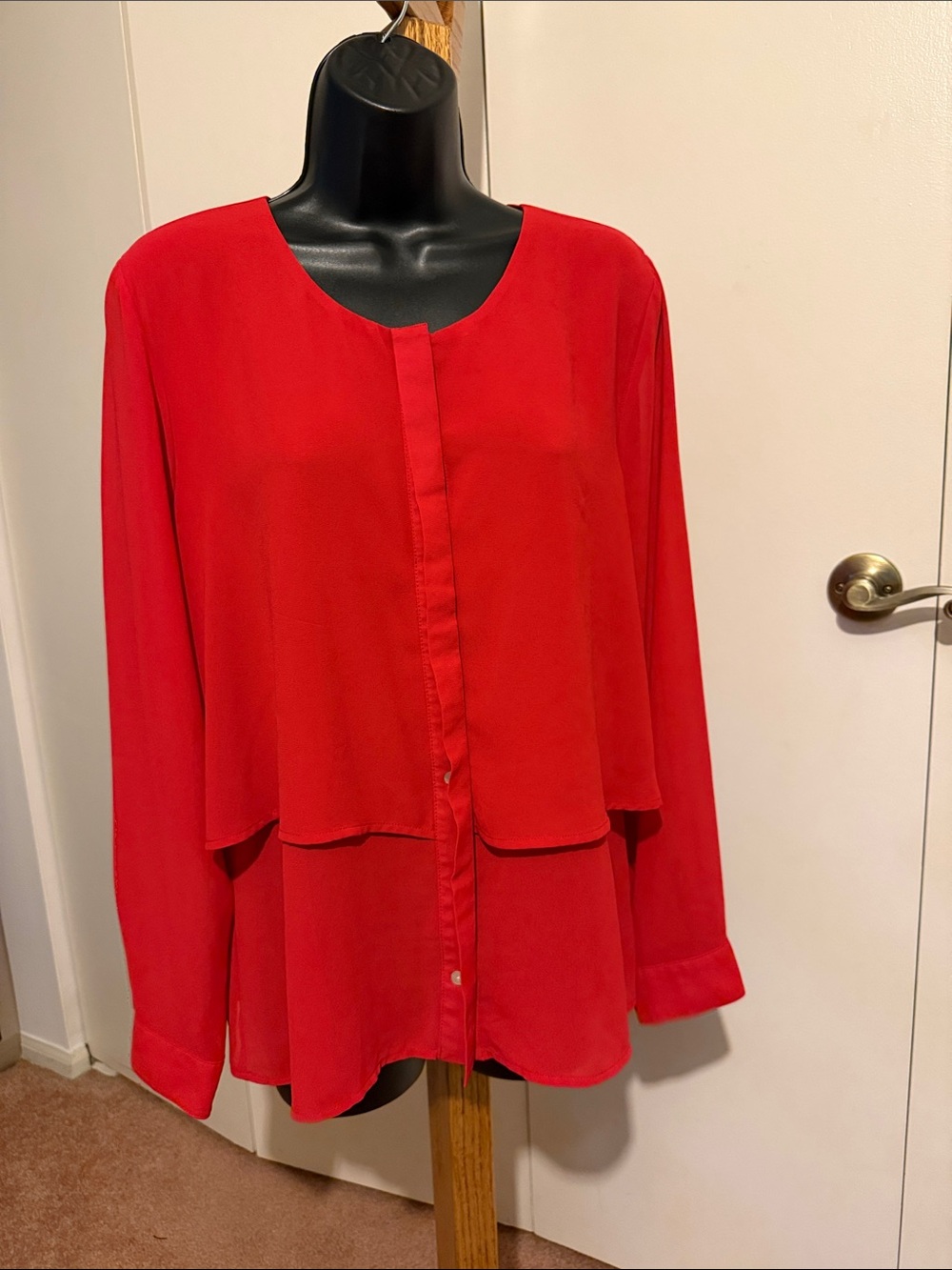 NY Collection Red Layered Button-Down Blouse